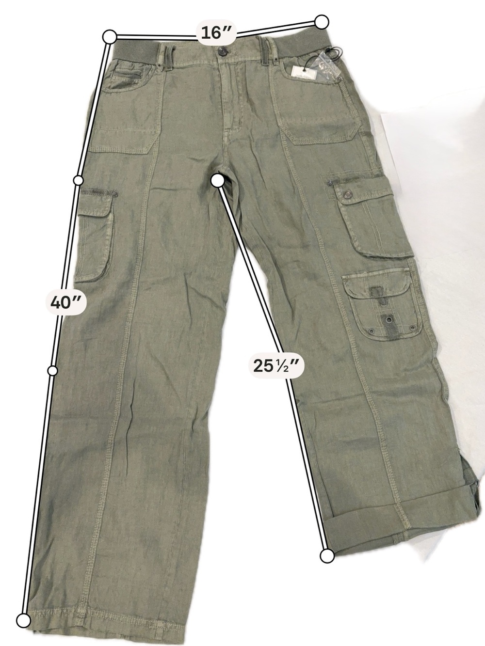 Marrakech Ivelisse Linen Cargo Pants Thyme NWT Size 29 Relaxed Straight Leg - Picture 9 of 10